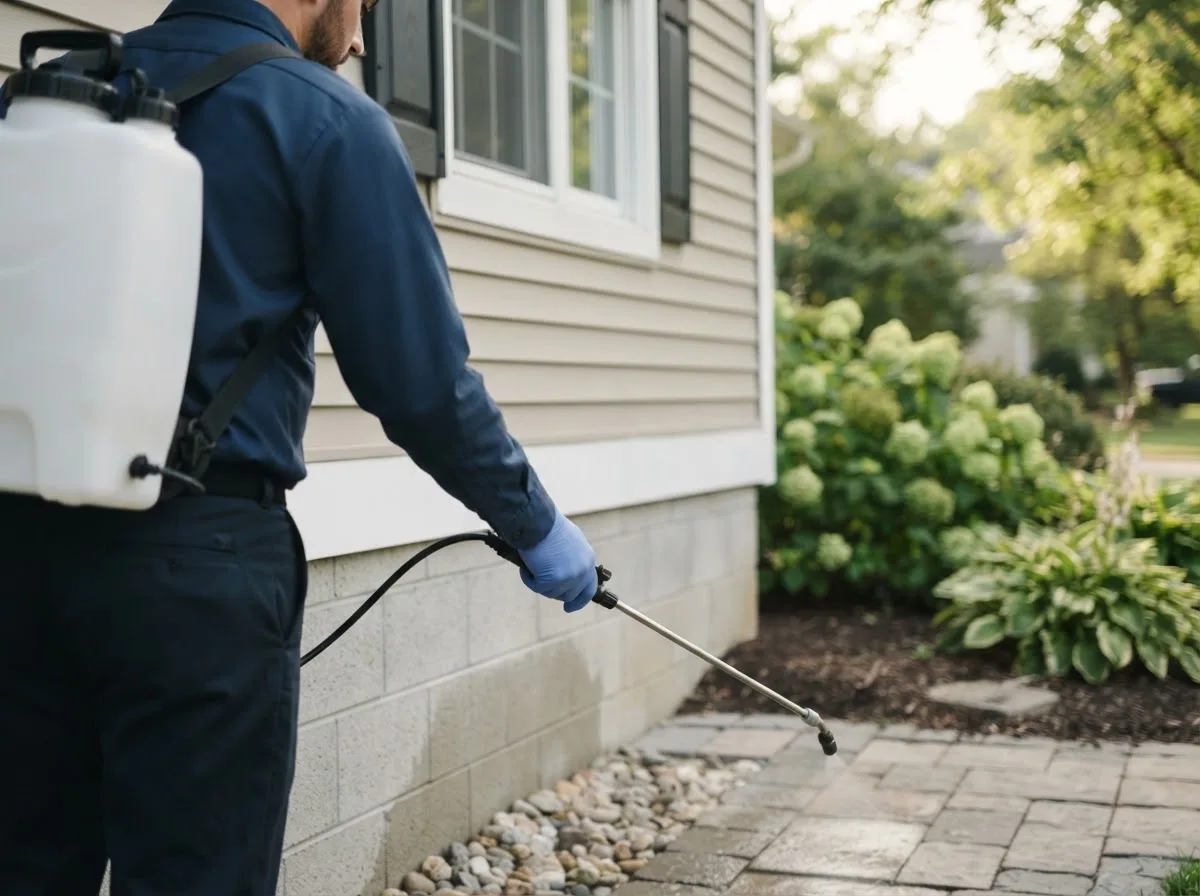 Pest control technician inspecting a home in Waupaca, WI